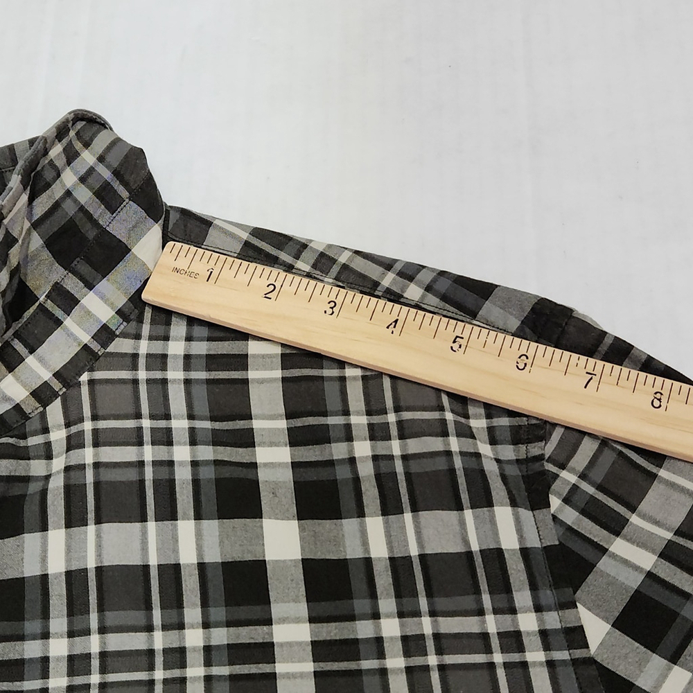John Varvatos USA Mens Luxury Plaid Shirt Long Sleeve Black White Gray L - Picture 9 of 13